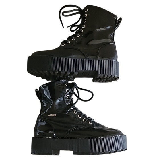 H&M Platform Boots Chunky Soles Lace Up Ankle Boots Military Boots Size 5 - Picture 6 of 9